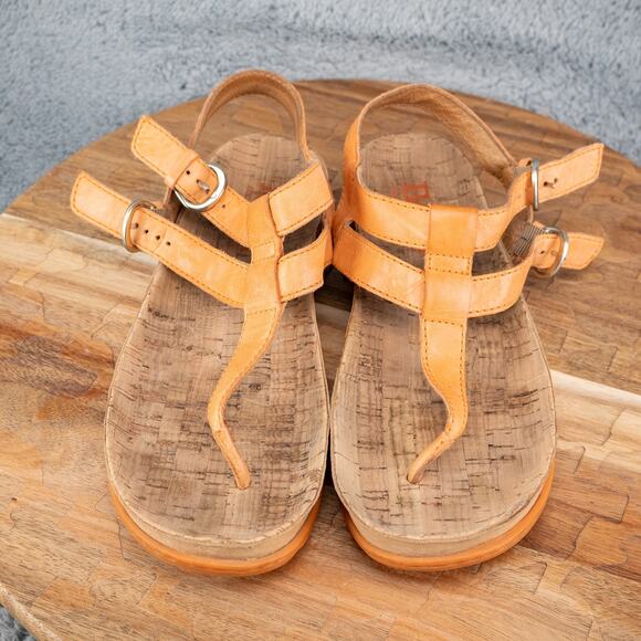 Born Sandals Womens Reta Ankle Strappy Flats Thong Orange Leather Sandals Size 7 - Picture 2 of 6